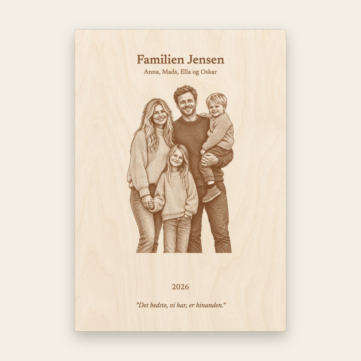 Familieplakat i træ uden ramme, eksempel